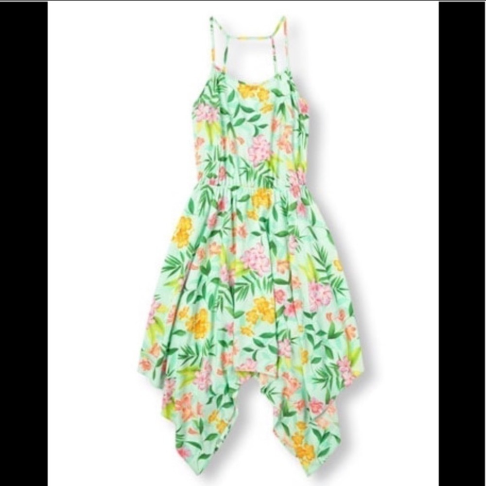 Women's hanky hem tropical print‎ dress